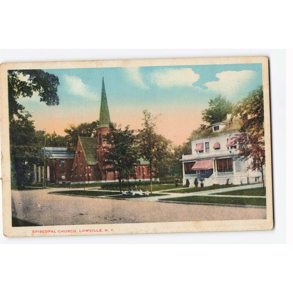 Episcopal Church Lowville NY Vintage Postcard Miss H. G. Reed Lewis County NY